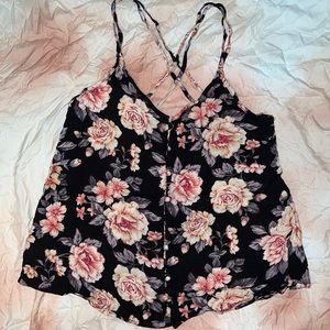 American Eagle Black Flower Print Top